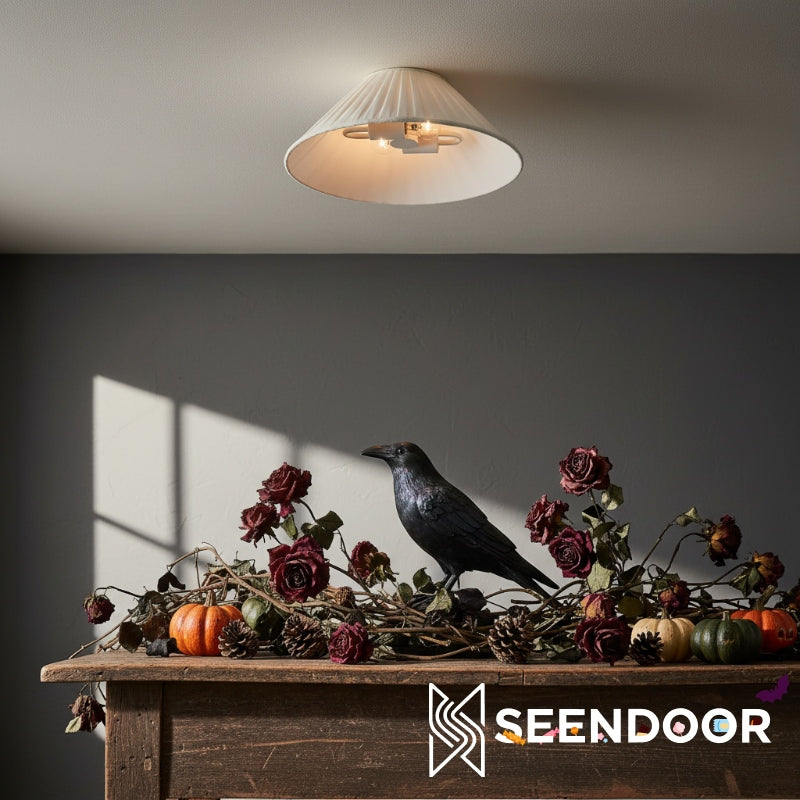 Luvora Pleated Linen Shade Round Flush Mount Contemporary Ceiling Light for Bedroom & Hallway