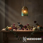 Load image into Gallery viewer, Helvo Green and Gold Hanging Pendant - Stylish Glass Lamp for Interiors
