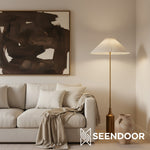 Load image into Gallery viewer, Nordlys Scalloped Linen Shade – Brass Floor Lamp for Living &amp; Bedroom
