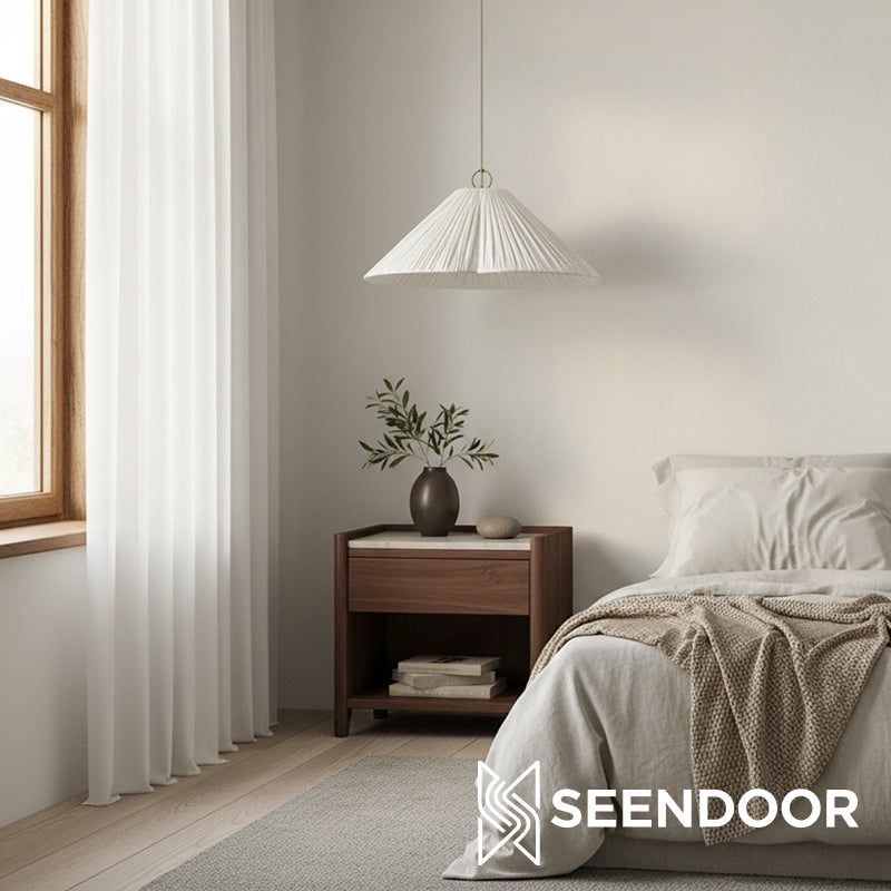 Nordlys Linen Fabric Oversized Scalloped Pendant Light for Living Room & Dining Area