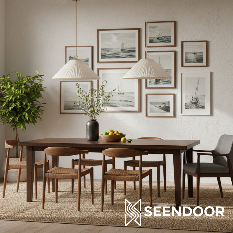 Nordlys Linen Fabric Oversized Scalloped Pendant Light for Living Room & Dining Area