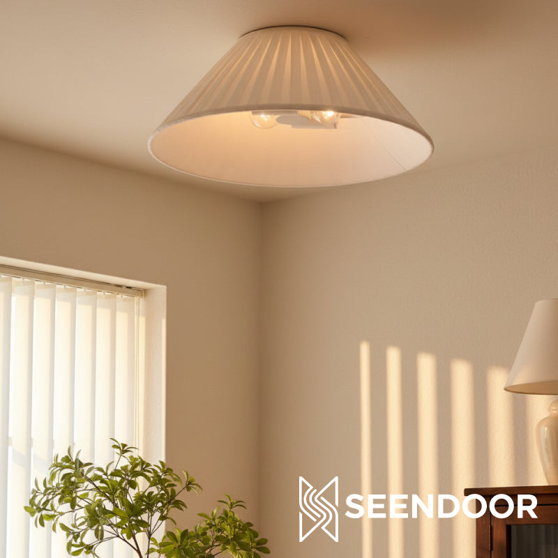 Luvora Pleated Linen Shade Round Flush Mount Contemporary Ceiling Light for Bedroom & Hallway