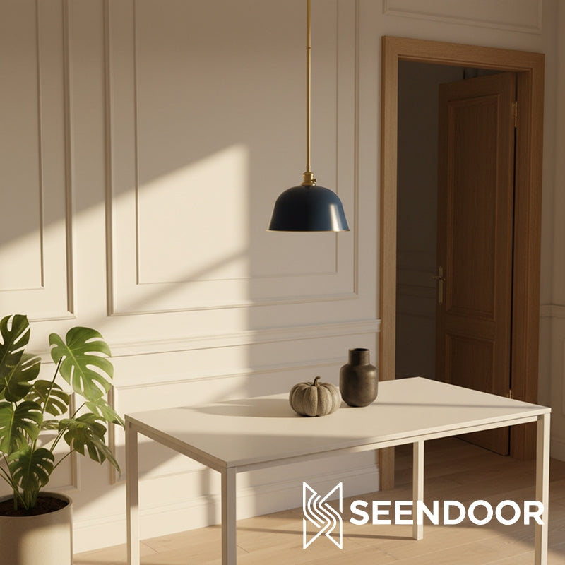 Forvara metalen hanglamp met paal - belvormige diffuser ontwerp voor keukeneilanden