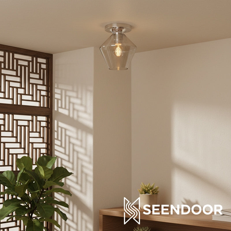 Merin Geometric Glass Modern Flush Mount for Hallway & Bedroom