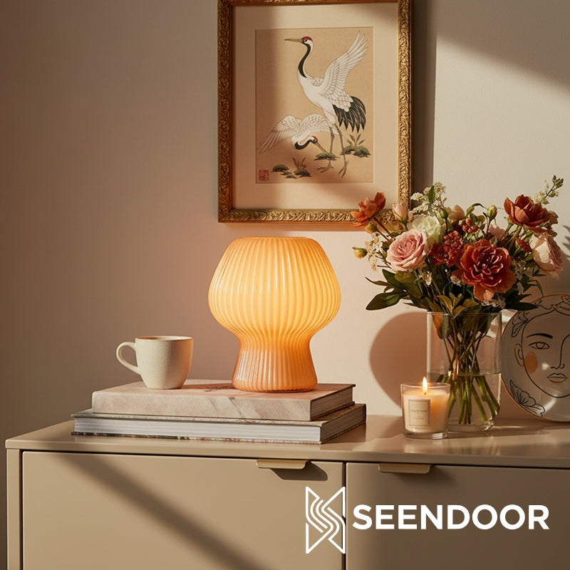 Novarise Textured Glass Modern Table Lamp for Bedside & Office