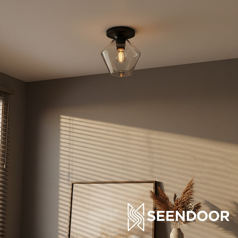 Merin Geometric Glass Modern Flush Mount for Hallway & Bedroom