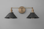 Load image into Gallery viewer, Conique Metal Dual Black Sconce with Cone Shades - Industrial Vanity Wall Light for Mirror
