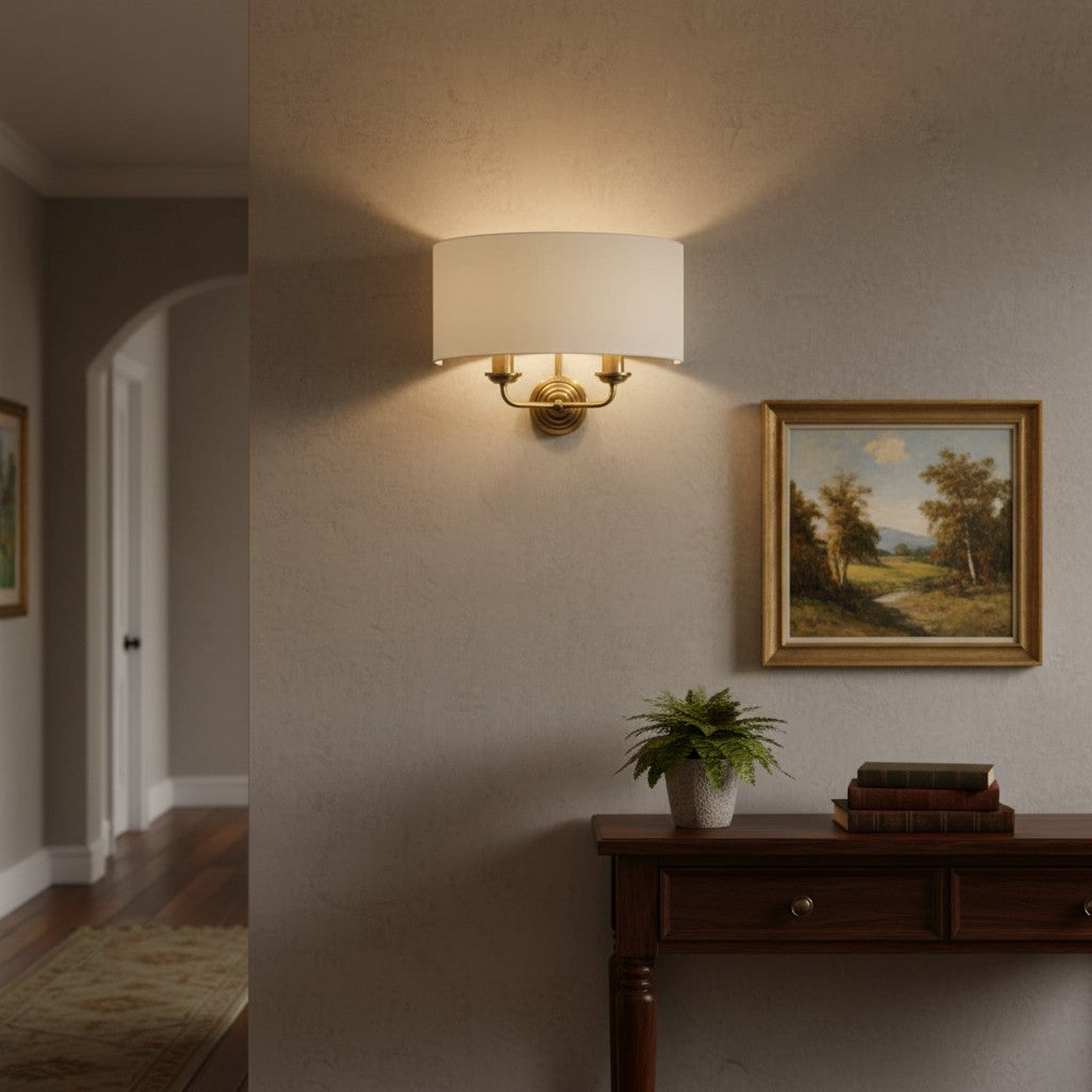 Tela Classic wandlamp met stoffen kap – elegante metalen afwerking wandlamp voor woonkamer / slaapkamer