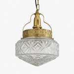 Afbeelding laden in galerijweergave, Clear embossed glass pendant light with brass hardware