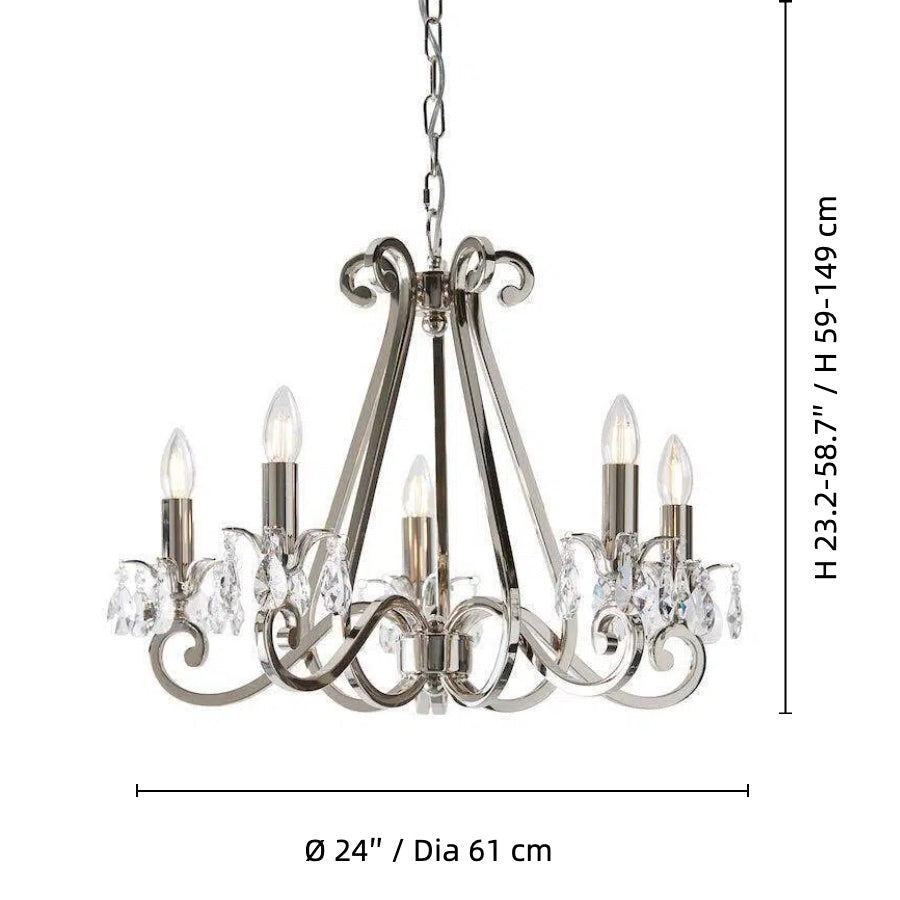 Talonis Kristall-Kronleuchter - Traditioneller Kerzenstil aus Messing und Nickel für Wohnzimmer und Esszimmer