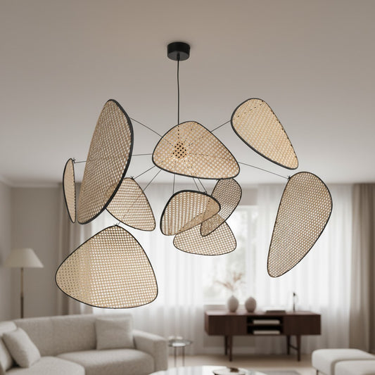 Rivana Moderner Geflochtener Rattan-Kronleuchter – Metall-Bambus-Pendelleuchte für Küchen und Lounges N41