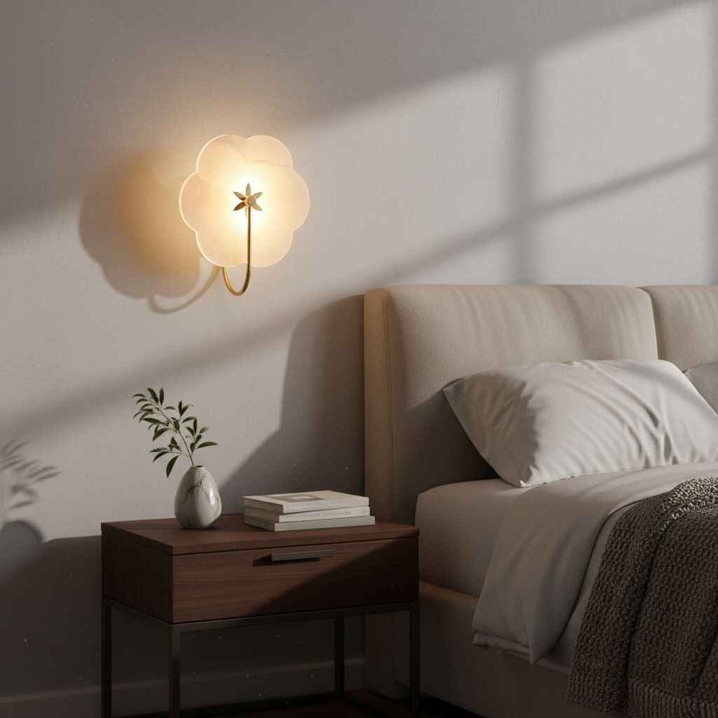 Lámpara de Pared Albi Alabastro - Contornos Florales Tallados Adecuados para Salas de Estar o Dormitorios