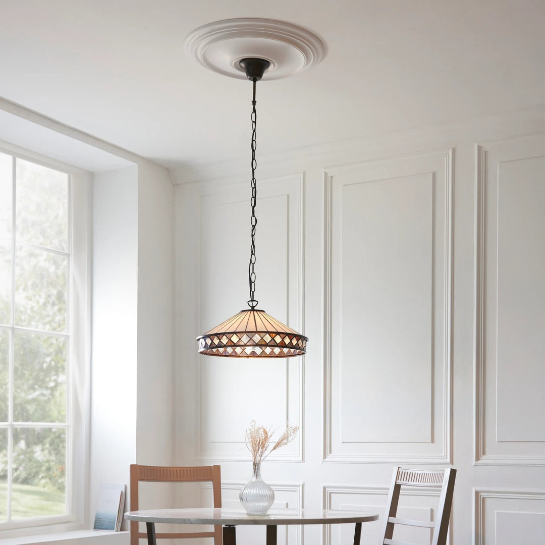 TF Fargo Hanglamp - Tiffany-stijl verlichting met een Art Deco kap en verstelbare ketting