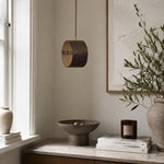 Cargar imagen en el visor de la Galería, Hand-laced leather cylinder pendant light in an interior setting