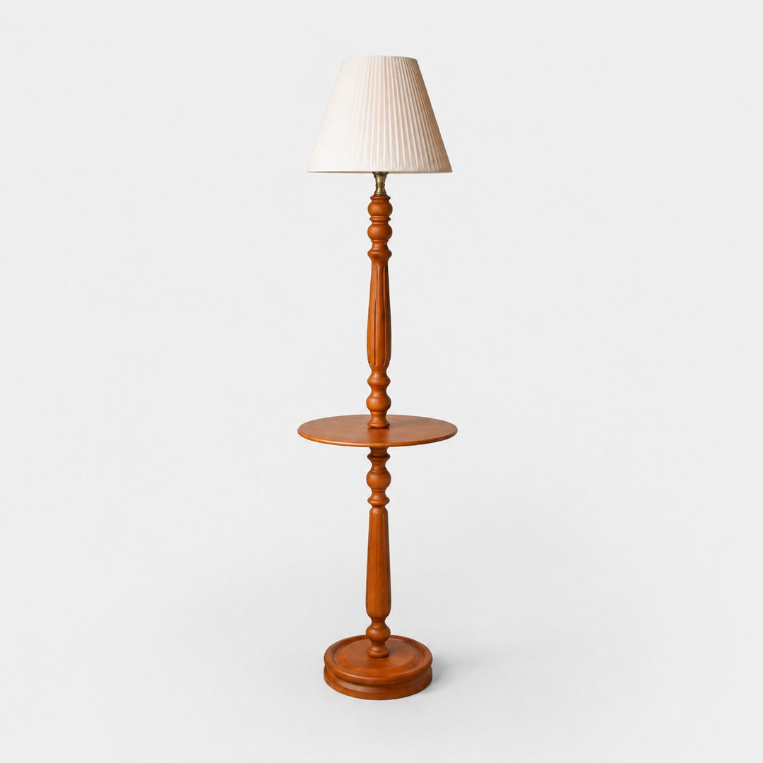 Vintage vloerlamp van massief hout met optioneel bijzettafeltje