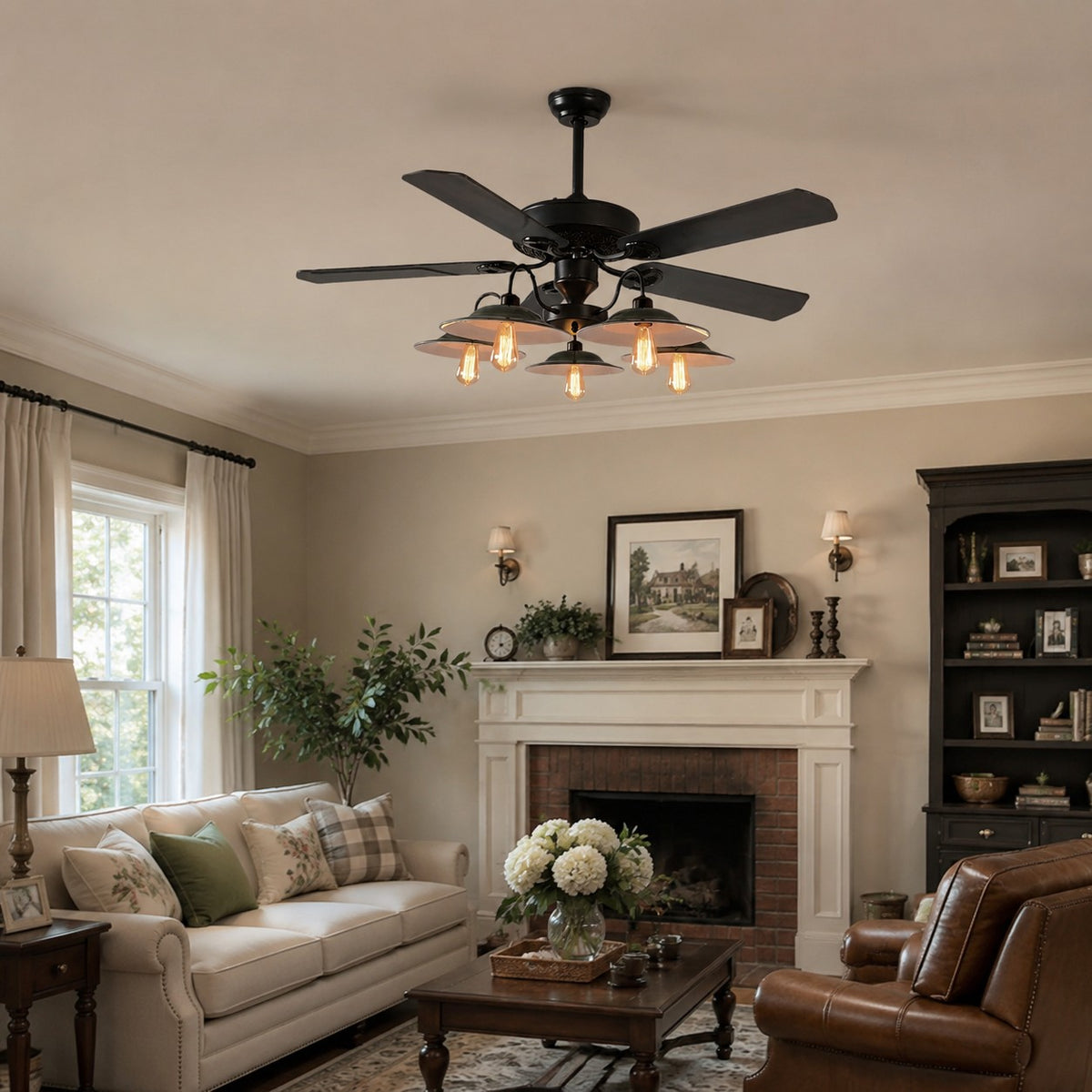 Industrial Ceiling Fan Light with Wood or Iron Blades