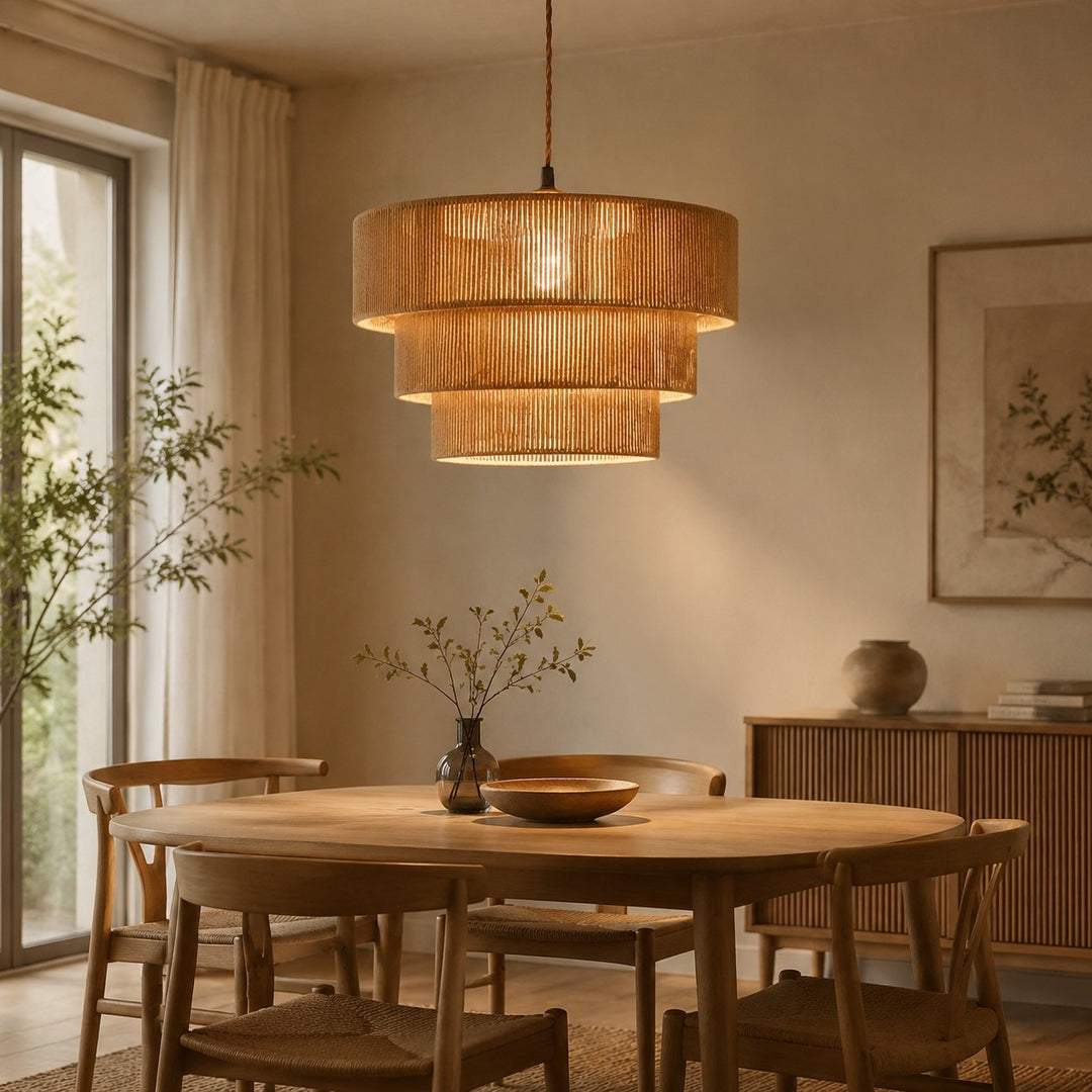 Handgeweven gelaagde hanglamp in wabi-sabistijl