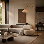 Załaduj obraz do przeglądarki galerii, Veslin French Style Floral Arc Floor Lamp - Pleated Fabric Floor Light for Bedroom