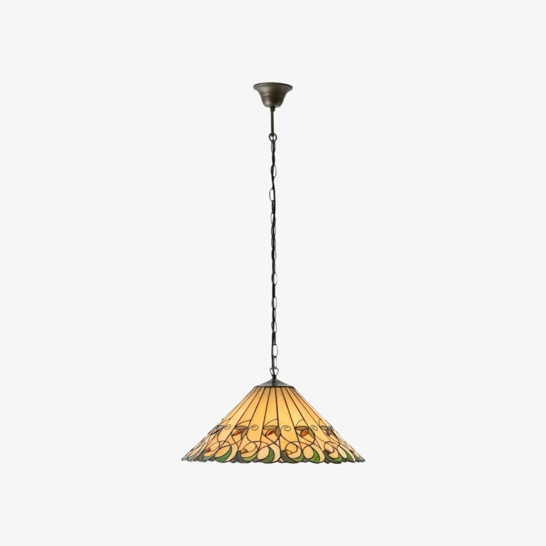 TF Jamelia Vintage Floral Stained Glass Dome Pendant Light for Dining Rooms