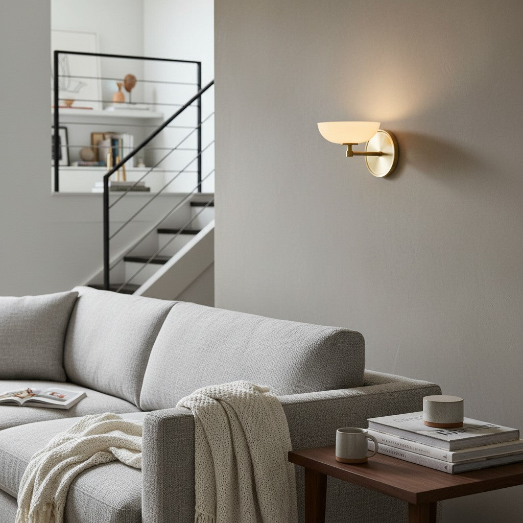 Vega Glass Wall Sconce — Minimalist Small Fixture, Contemporary Metal Accent for Hallway or Vanity