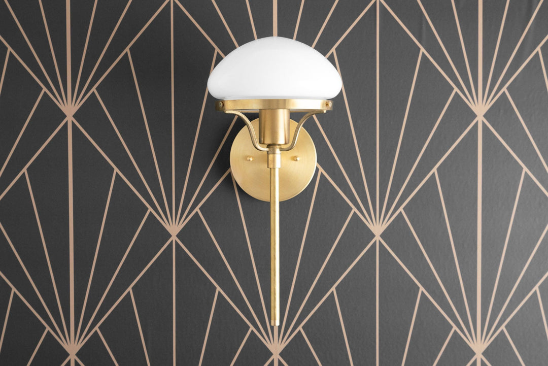 Ornato Luxe Modern Art Deco Wall Light - Opal Glass Globe Sconce - Brass or Black