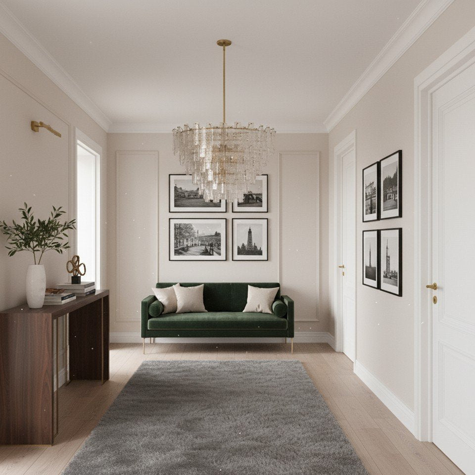 Lámpara de araña redonda Lumvey – Marco de metal inspirado en vidrio vintage en niveles para comedor y vestíbulo