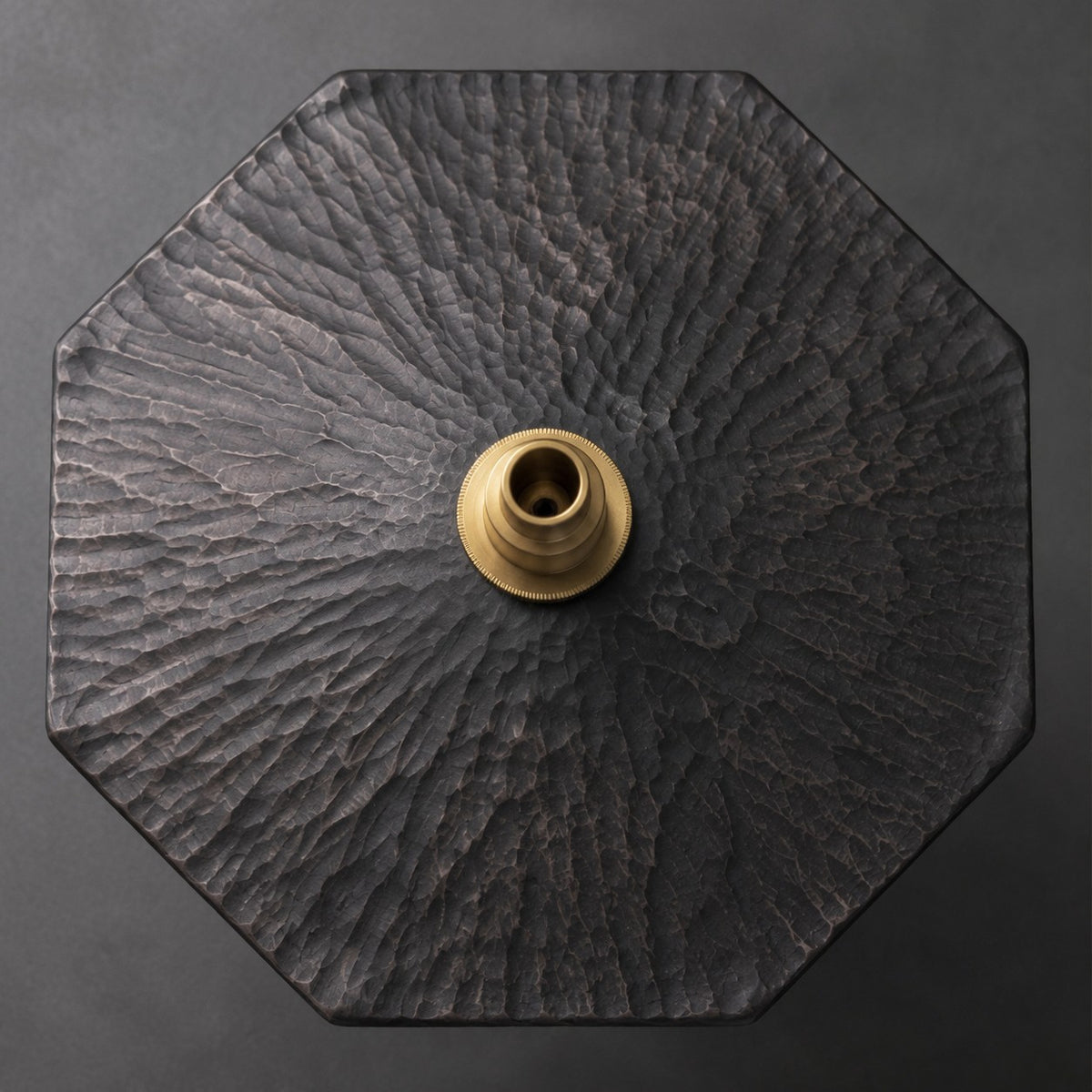 Top view of carved octagonal wood shade and E27 socket