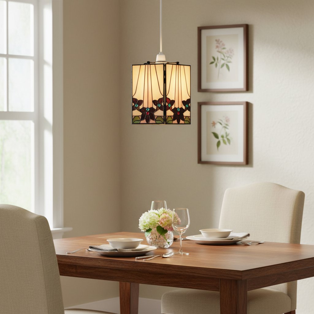 TF Camillo Mozaïek Tiffany Glas Hanglamp - Vierkante Lantaarn Lampenkap - Ambachtelijk Woondecoratie Accessoire