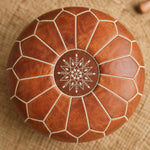 Bild in die Galerieansicht laden, brown Moroccan pouf stitched detail