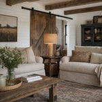 Load image into Gallery viewer, Woven jute table lamp in a rustic living room