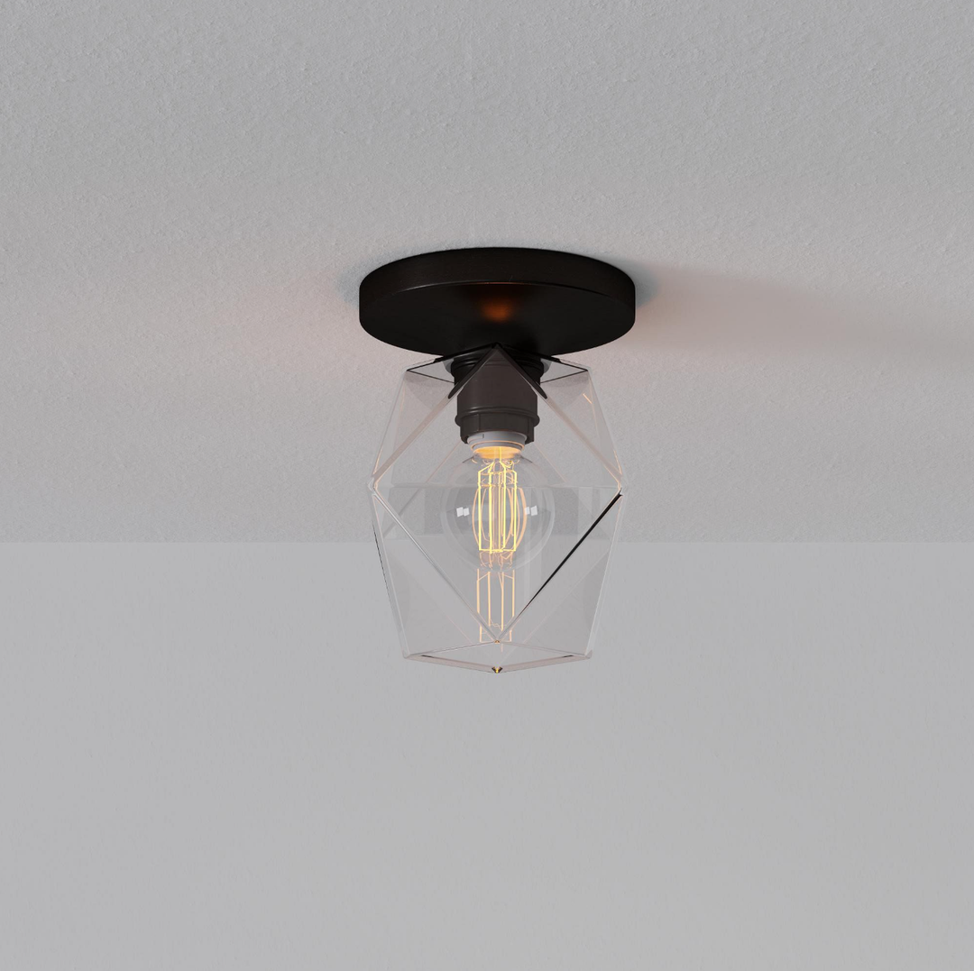 Talvior Sculptural Flush Mount Ceiling Light – Faceted Glass for Modern Interiors