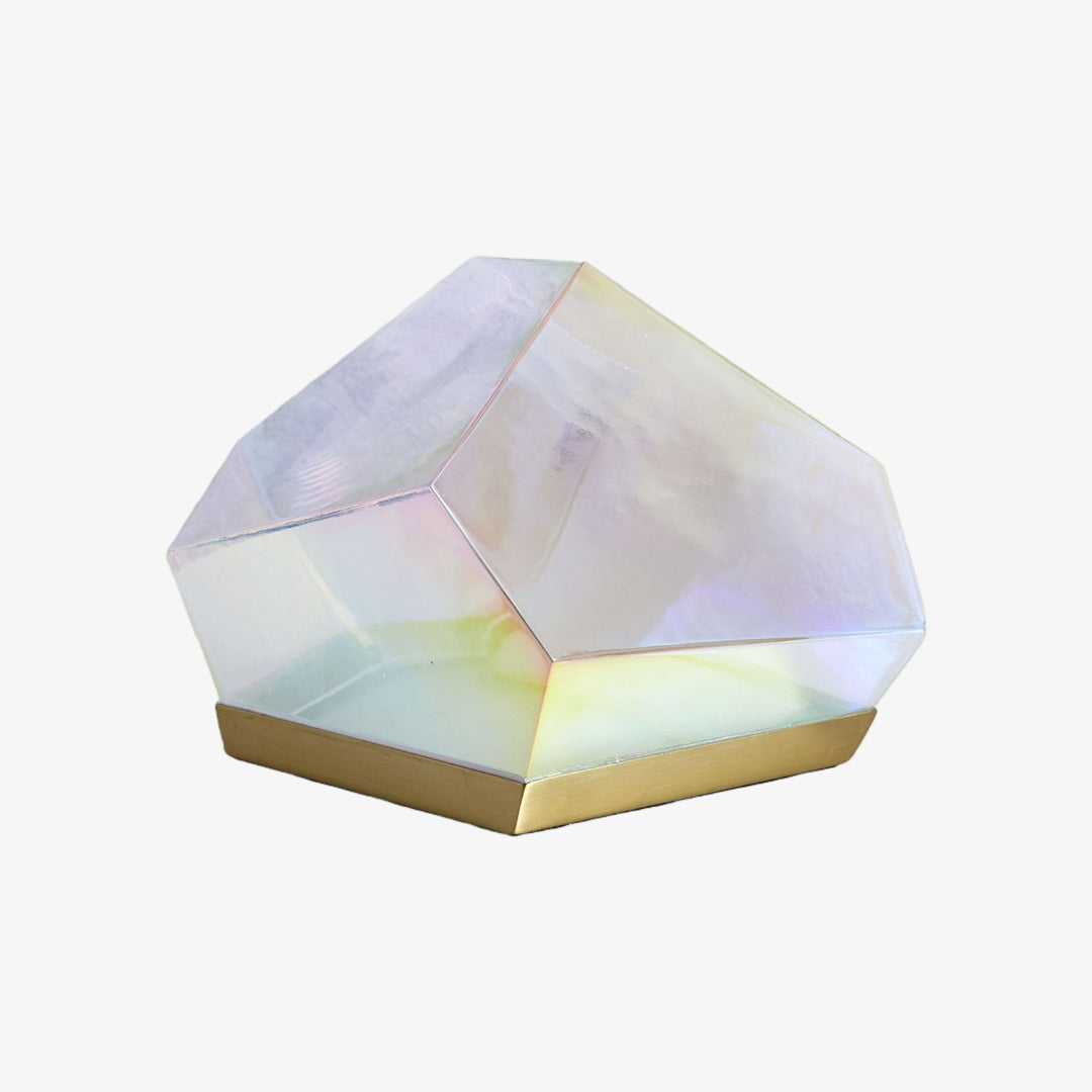 Nera Glazen Edelsteen Tafellamp - Iriserende Glazen Kap met Antiek Messing Voet voor Woonkamer Accent