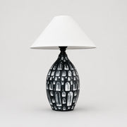 Black ceramic table lamp with white fabric shade front view
