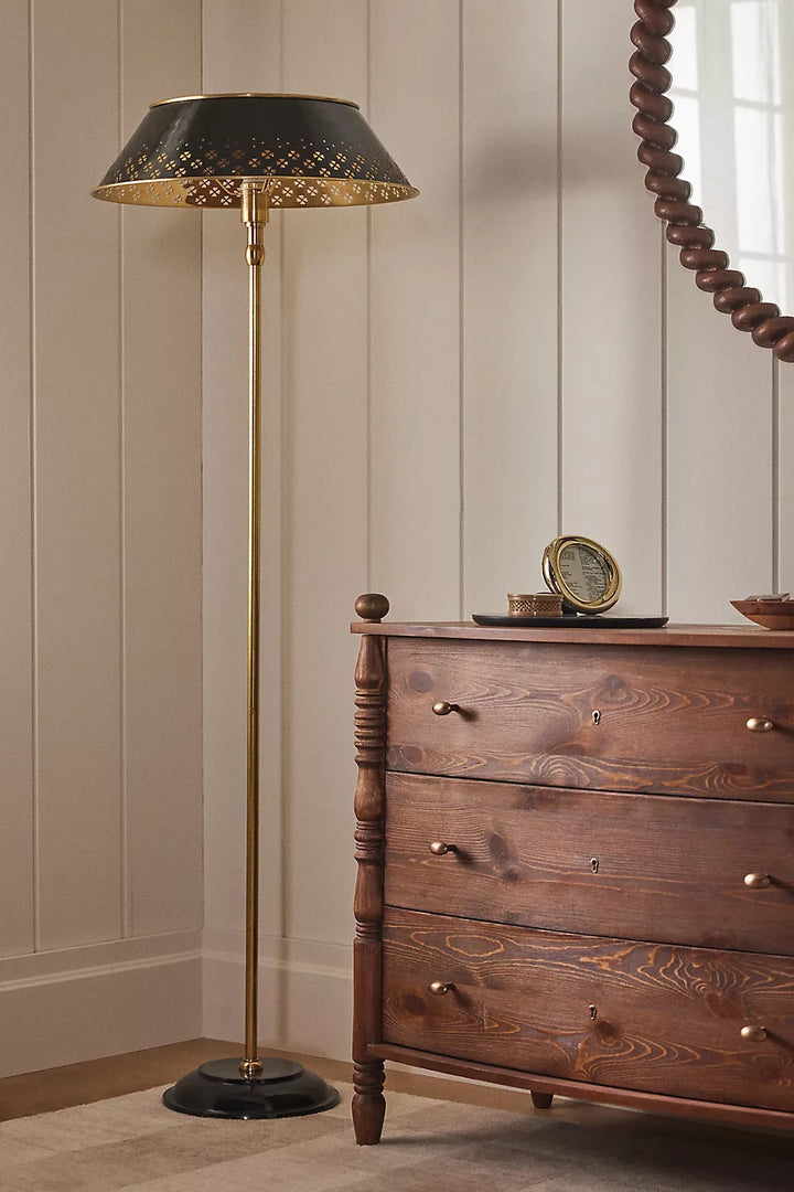 Auriglow geëmailleerde messing geperforeerde vloerlamp - space age stijl - woondecoratie