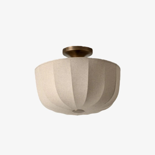 Loomis Flush Ceiling Lamp – Textured Linen Shade and Aged Brass Modern Ceiling Light for Living Rooms