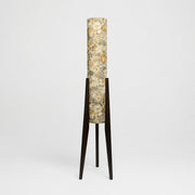 Vintage ivory floral Liberty fabric tripod floor lamp with dark wood frame