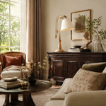Bild in die Galerieansicht laden, Beige Fabric vintage wood and brass-tone table lamp