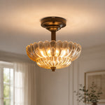 Załaduj obraz do przeglądarki galerii, Vintage glass ceiling light illuminated in a warm interior