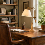 Bild in die Galerieansicht laden, Beige Fabric vintage wood and brass-tone table lamp