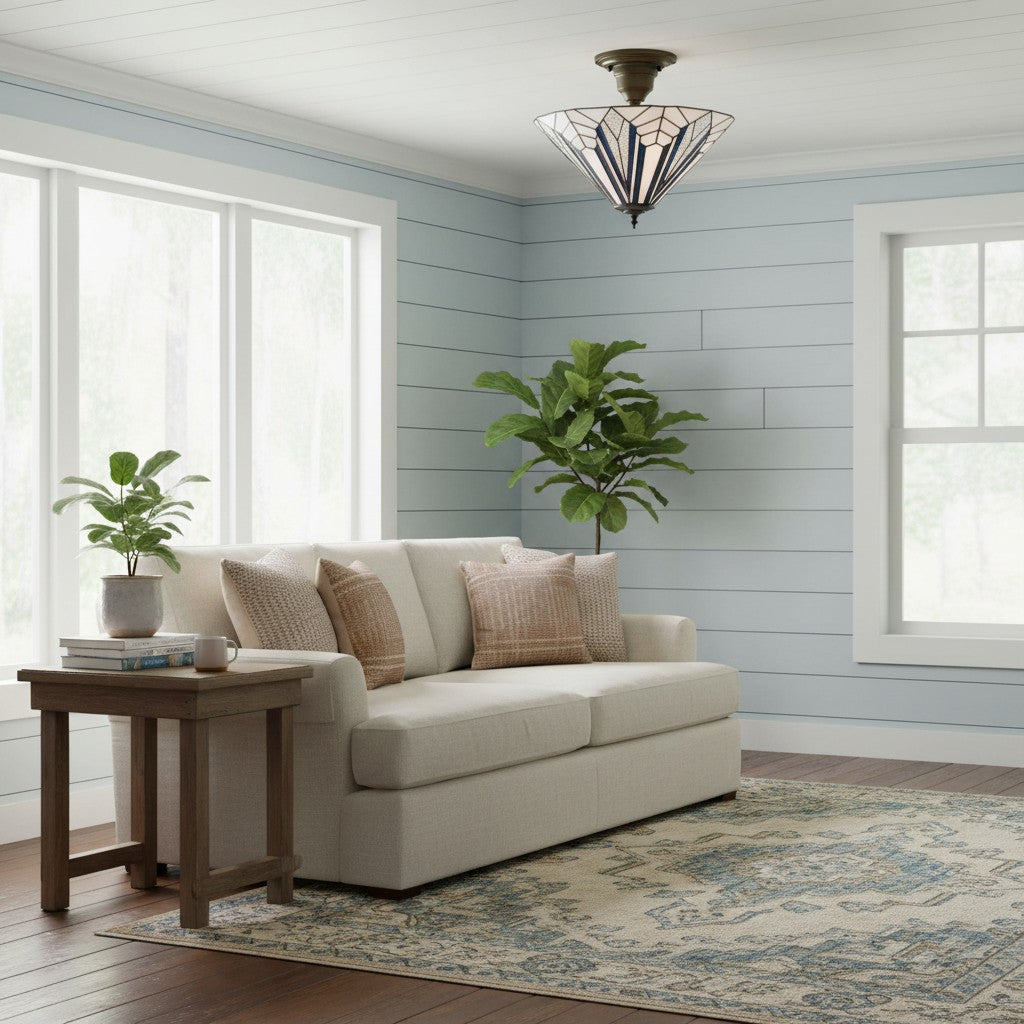 TF Astoria Decoratief Glas-in-Lood Semi Opbouwlamp – Art Deco Plafondarmatuur voor Entrees & Lounges