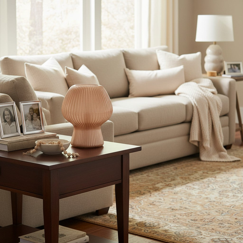 Nera Geribbelde Glazen Tafellamp Retro – Modern Ontwerp Gloed Nachtkastje Accent