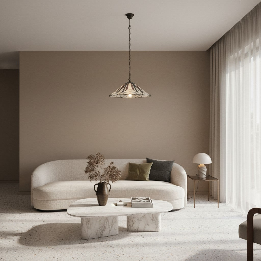 TF Astoria Tiffany Plafondhanglamp – Geometrisch Glasontwerp met Inkepingen voor Woonkamer