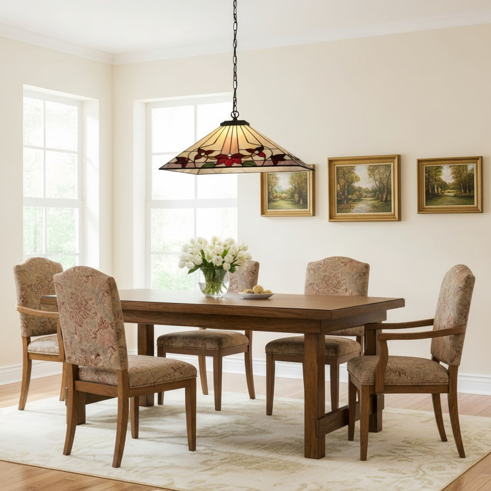 Lámpara Colgante con Patrón Clásico TF Camillo – Lámpara de Vidrio Teñido para Dormitorio o Pasillo