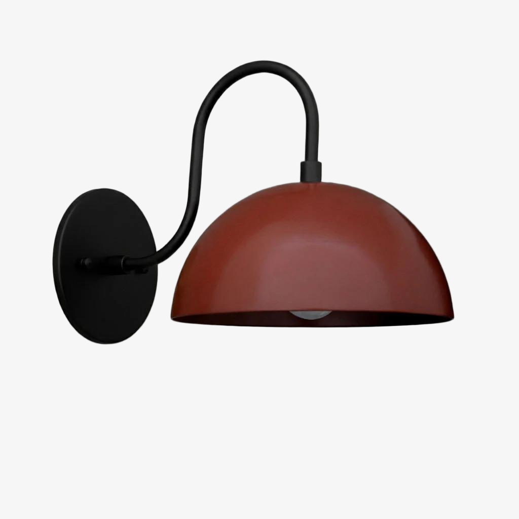 Curva Metal  Industrial Wall Sconce - Curved Brass Arm - Hammered Dome Light Fixture