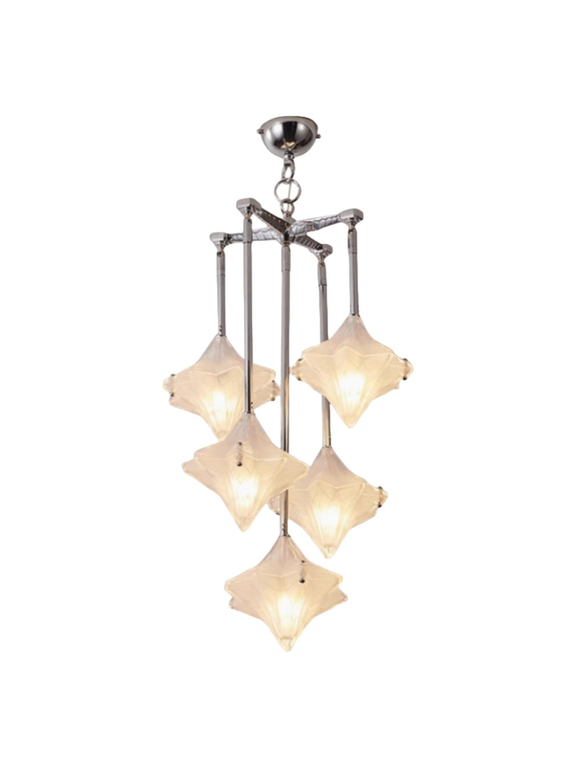 Art Deco Astris Star Chandelier – Frosted Glass Deco Fixture for Dining Room