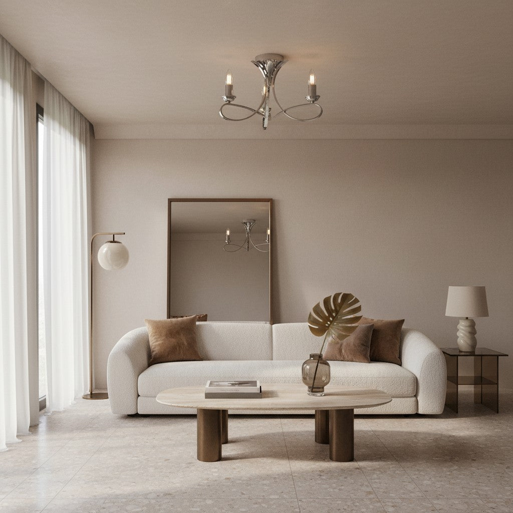 Foline 3-licht plafondlamp met zwaaiarmen - gepolijst nikkel semi-opbouw voor eetkamer of hal