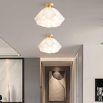 Load image into Gallery viewer, Lustra Pleated Acrylic Ceiling Light – Retro Brass Flush Mount for Dining Room and Bedroom