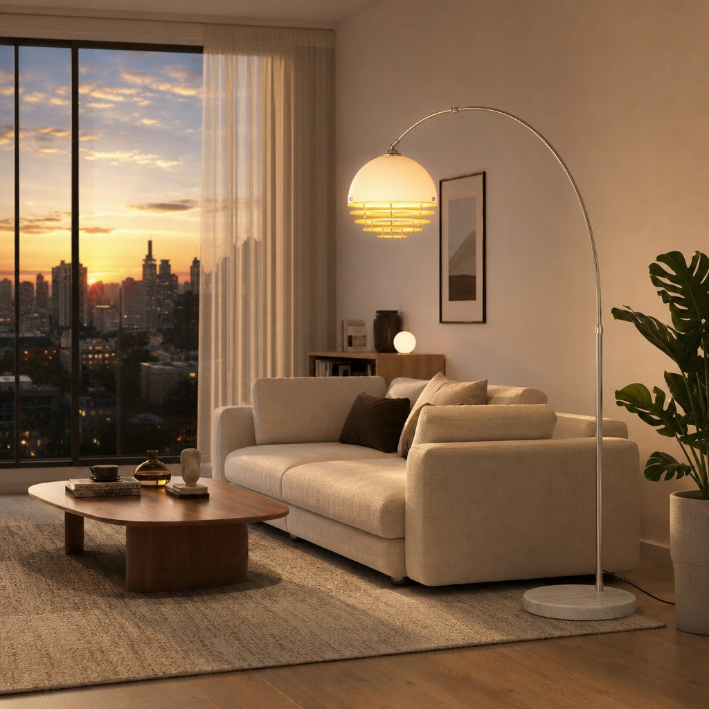 Afterglow Sunset Curved Floor Lamp - Vintage Glass Shade for Bedroom