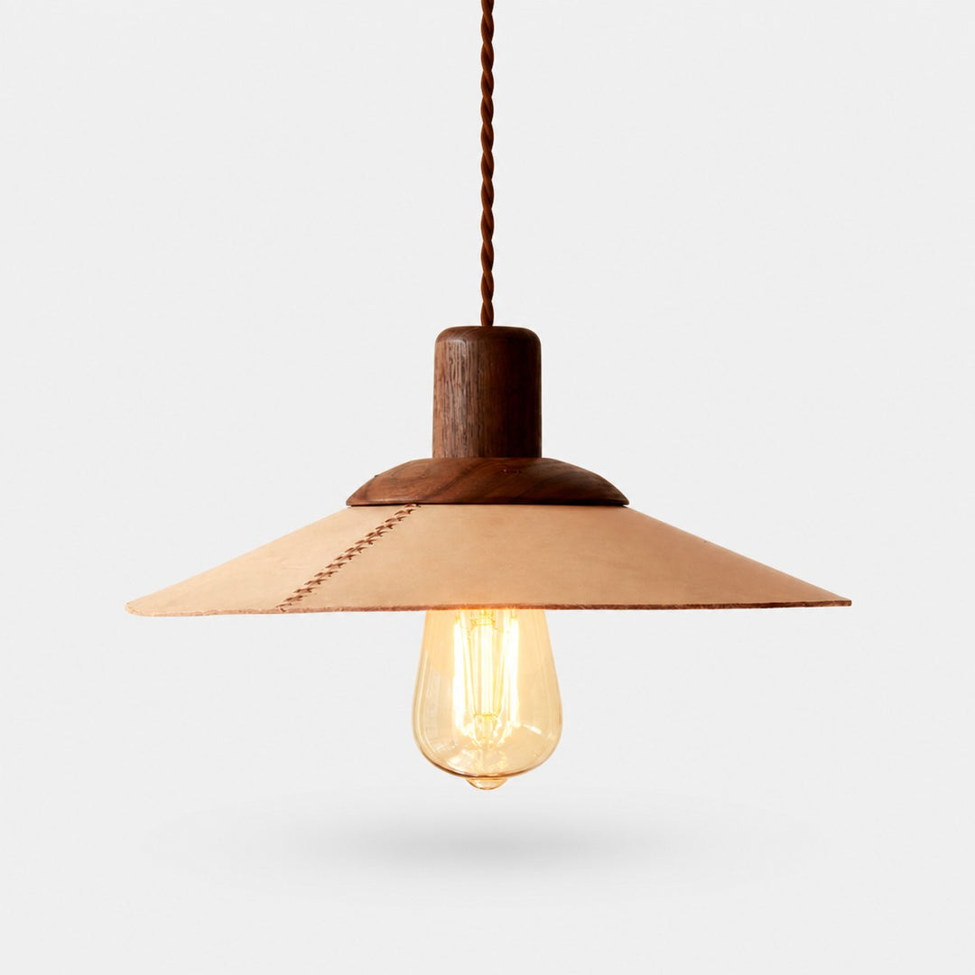 Natural wood color leather pendant light
