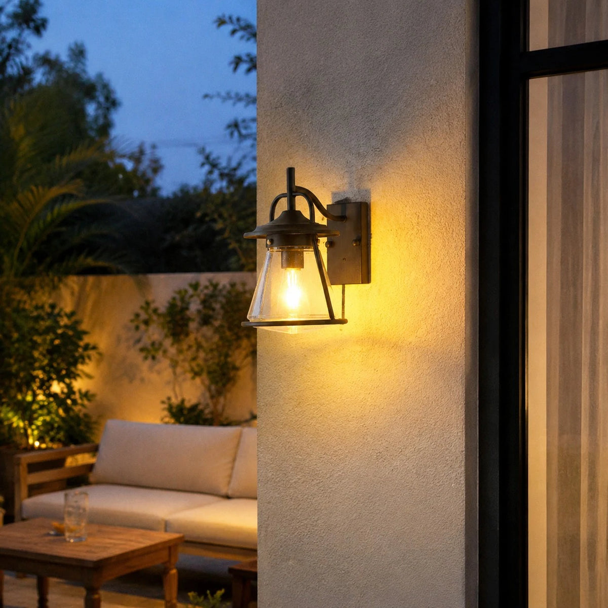 Black Glass Outdoor Wall Lantern Sconce